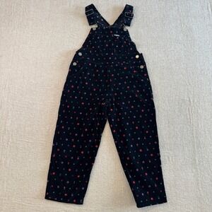 OshKosh Bgosh Black Corduroy Floral Heart Overalls Girls 6X Vestbak 90s EUC